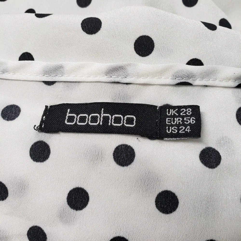 Boohoo Wrap Maxi Dress Womens 24 White Black Polka Dot Short Sleeve Romantic - Picture 2 of 16